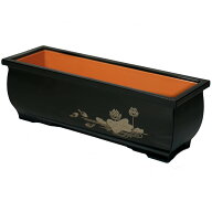 長香炉　黒色　蓮柄　6．0寸［仏具］線香を寝かせて使えます】