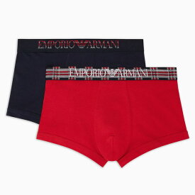 エンポリオアルマーニ：TARTAN GIFT BOX ボクサーパンツ 2PK (マリーン/レッド)[ボクサーパンツ/ 男性下着/ メンズインナー/人気ブランド/おすすめギフト/誕生日プレゼント/メンズファッション]