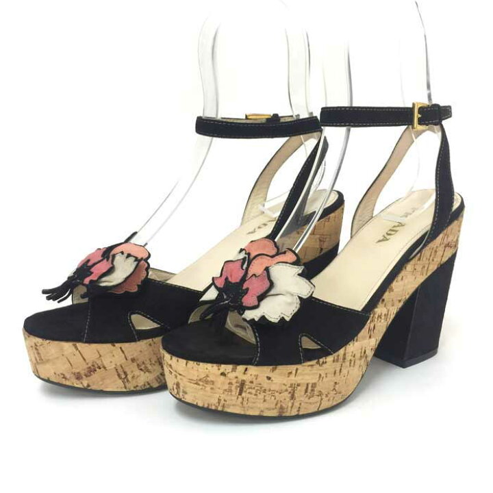 楽天市場】プラダ PRADA ヒールサンダル コルク ブラック【中古】【美 