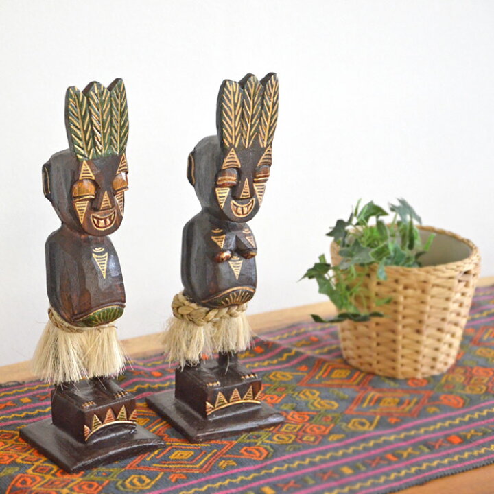 楽天市場】バリ島 木彫り 人形 2体セット《プリミティブ人形》H34cm  