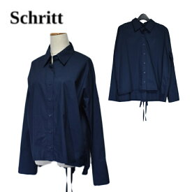 ＼マラソン中ずっと10％OFF♪／schritt シュリット 長袖ブラウス 23G-104 オーバーブラウス 背中リボン付き 【小】レディース ネイビー ドロップショルダー 濃紺色