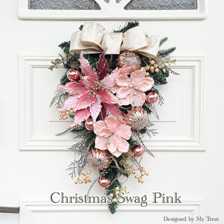楽天市場】クリスマススワッグ・ピンク全長60cm！ 玄関ドアにオシャレ 