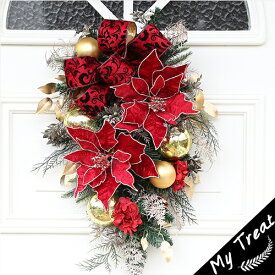 ●クリスマスススワッグ・レッド クリスマスリース 直径60cm。 玄関ドアにオシャレでナチュラルなクリスマスリース/玄関リース/アートフラワー【ギフト】【プレゼント】