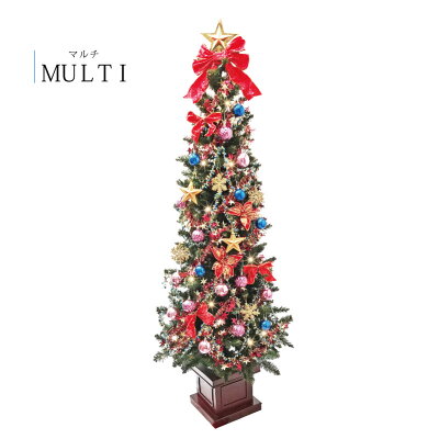 【クリスマスツリー】クリスマスツリーウッドベーススリムツリーセット180cm