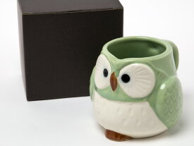 大マグ碗（緑フクロウ）　志野窯J-2521お茶のふじい・藤井茶舗