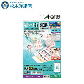 エーワン はがきのプリンタラベル 水に強い光沢白フィルム写真シール 角型9面4シート 29612, Aone エーワン ラベルシール 印刷 プリンター Aoneラベルシール A-ONE ラベル屋さん A-one aone