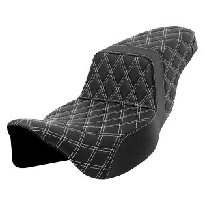 ��� �X�e�b�v�A�b�v�V�[�g - ���e�B�X�X�e�b�` - �z���C�g�X�e�b�` - �G�N�X�e���f�b�h���[�` - FLH/FLT 08-23 �T�h���}�� Step-Up Seat - Lattice Stitch - White Stitch - Extended Reach - FLH/FLT '08-'23 808-07E-17506