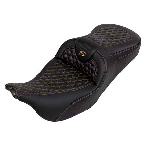  njJ [h\t@? V[g Th} RoadSofa? Seat - Honeycomb - Gold Stitch - without Backrest - FLH/FLT '08-'23 808-07B-18907 DRAG 08011642