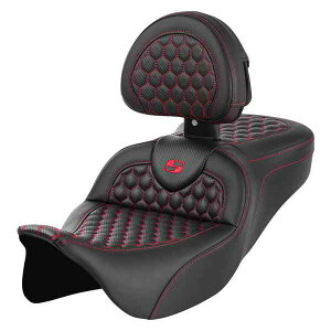  njJ [h\t@? V[g Th} RoadSofa? Seat - Honeycomb - Red Stitch - with Backrest - FLH/FLT '08-'23 808-07B-189B4 DRAG 08011643