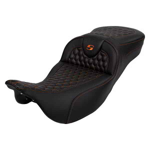  njJ [h\t@? V[g Th} RoadSofa? Seat - Honeycomb - Orange Stitch - Extended Reach - without Backrest - FLH/FLT '08-'24 808-07B-19003 DRAG 08011649