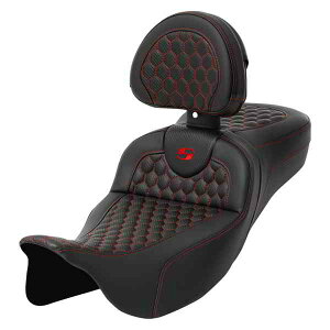  njJ [h\t@? V[g Th} RoadSofa? Seat - Honeycomb - Red Stitch - with Backrest - Extended Reach - FLH/FLT '08-'24 808-07B-190B4 DRAG 08011651