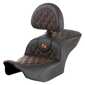  [h\t@? eBXXeb`V[g Th} RoadSofa? Seat - with Backrest - Lattice Stitch - Orange Stitch - FLTR/FLHX '23-'24 823-07-182B3 DRAG 08011721