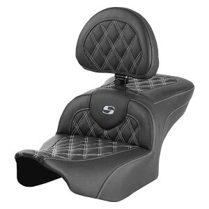  [h\t@? eBXXeb`V[g Th} RoadSofa? Seat - with Backrest - Lattice Stitch - Silver Stitch - FLTR/FLHX '23-'24 823-07-182B5 DRAG 08011723