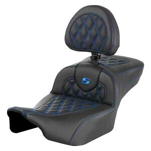  Roadsofa? GNXefbh[`V[g Th} Roadsofa? Extended Reach Seat - with Backrest - Lattice Stitch - Blue Stitch - FLTR/FLHX '23-'24 823-07-184B1 DRAG 08011731