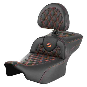  Roadsofa? GNXefbh[`V[g Th} Roadsofa? Extended Reach Seat - with Backrest - Lattice Stitch - Orange Stitch - FLTR/FLHX '23-'24 823-07-184B3 DRAG 08011733