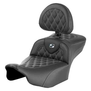  Roadsofa? GNXefbh[`V[g Th} Roadsofa? Extended Reach Seat - with Backrest - Lattice Stitch - Silver Stitch - FLTR/FLHX '23-'24 823-07-184B5 DRAG 08011735