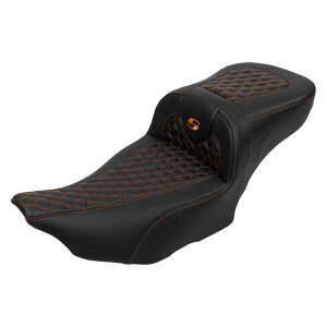  Roadsofa? GNXefbh[`V[g Th} Roadsofa? Extended Reach Seat - with Backrest - Honeycomb - Orange Stitch - FLTR/FLHX '23-'24 823-07-190B3 DRAG 08011765