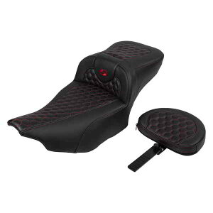 Roadsofa? GNXefbh[`V[g Th} Roadsofa? Extended Reach Seat - with Backrest - Honeycomb - Red Stitch - FLTR/FLHX '23-'24 823-07-190B4 DRAG 08011766