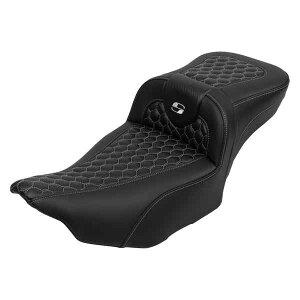  Roadsofa? GNXefbh[`V[g Th} Roadsofa? Extended Reach Seat - with Backrest - Honeycomb - Silver Stitch - FLTR/FLHX '23-'24 823-07-190B5 DRAG 08011767