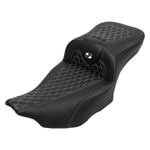  Roadsofa? GNXefbh[`V[g Th} Roadsofa? Extended Reach Seat - with Backrest - Honeycomb - White Stitch - FLTR/FLHX '23-'24 823-07-190B6 DRAG 08011768