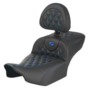  Roadsofa? GNXefbh[`V[g Th} Roadsofa? Extended Reach Seat - with Backrest - Lattice Stitch - Blue Stitch - FLTR/FLHX '23-'24 823-07-207B1 DRAG 08011802