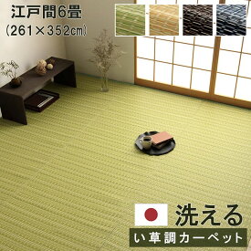 洗える カーペット ダイニング ラグ 敷詰 丈夫 日本製 国産 除菌スプレー対応 ござ アウトドア ペット グリーン ベージュ ブラウン ネイビー 江戸間6畳（約261×352cm） 《os》