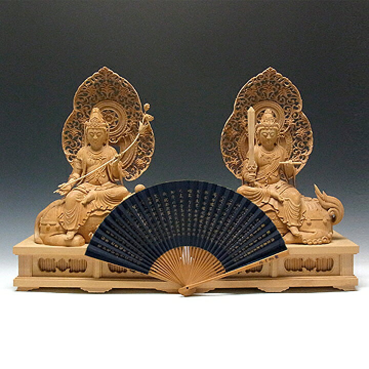 楽天市場】榧 最上彫り 文殊菩薩・普賢菩薩像 高さ45cm 木彫り 仏像 