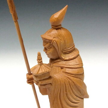 木曽桧 毘沙門天 立像 高さ16cm 日本仏師作品 一木造り （木彫り・販売）