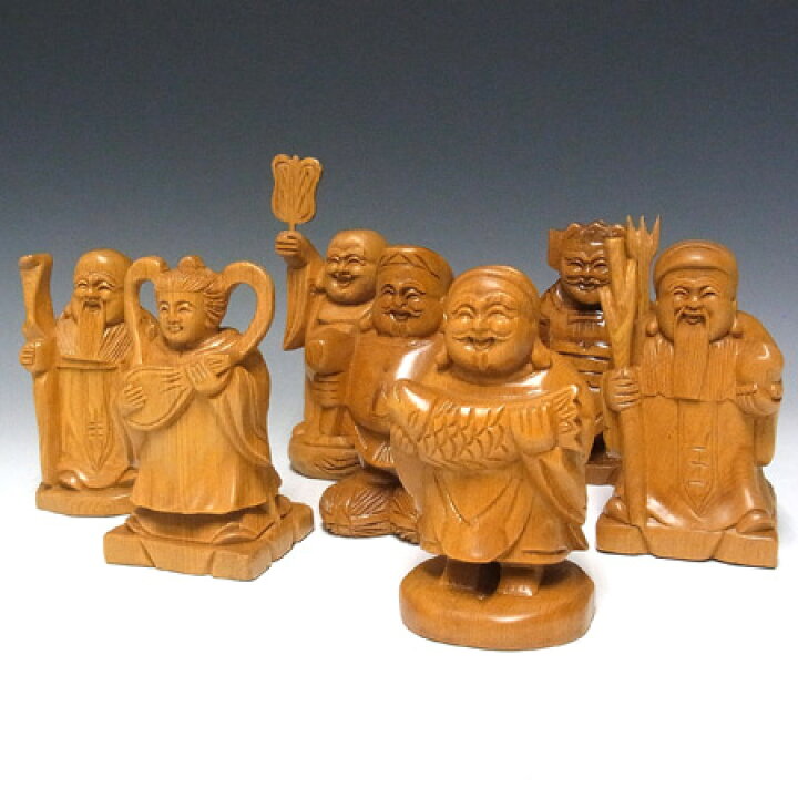 楽天市場】木彫り 七福神 台付きセット 置物 桧製 高さ21×幅63cm 