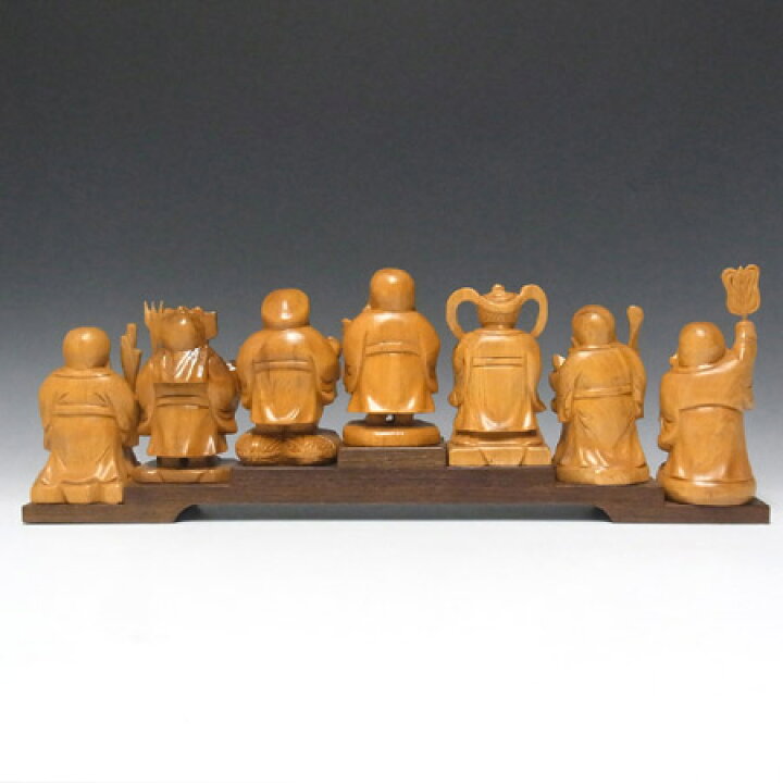 楽天市場】木彫り 七福神 台付きセット 置物 桧製 高さ21×幅63cm 