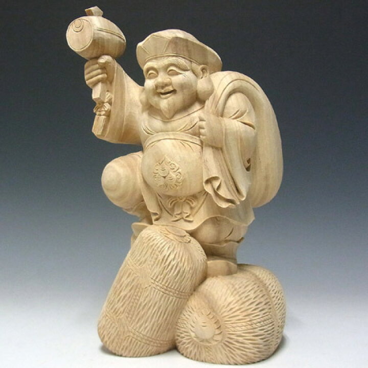 楽天市場】木彫り 大黒天 高さ31cm 置物 楠白木 大黒様 七福神 縁起物 