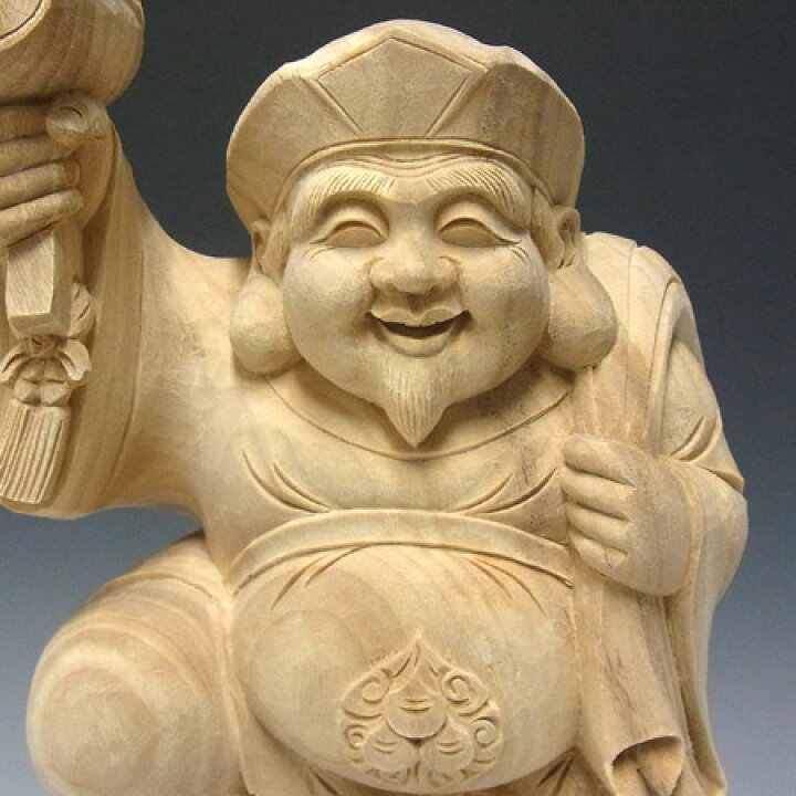 楽天市場】木彫り 大黒天 高さ31cm 置物 楠白木 大黒様 七福神 縁起物 