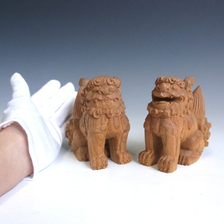 楽天市場】国産欅 木彫りの狛犬(獅子狛犬) 高さ11cm 置物 神棚 玄関 