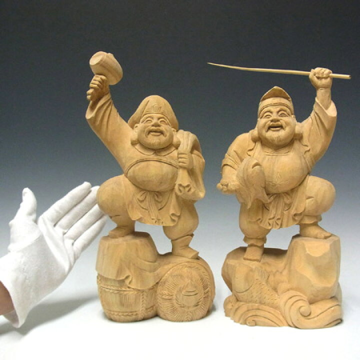 楽天市場】木彫り 恵比寿大黒 置物 高さ33cm 楠製 七福神 縁起物 