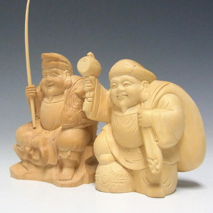 楽天市場】柘植 恵比寿大黒天セット 高さ10cm 木彫り 七福神 縁起物 