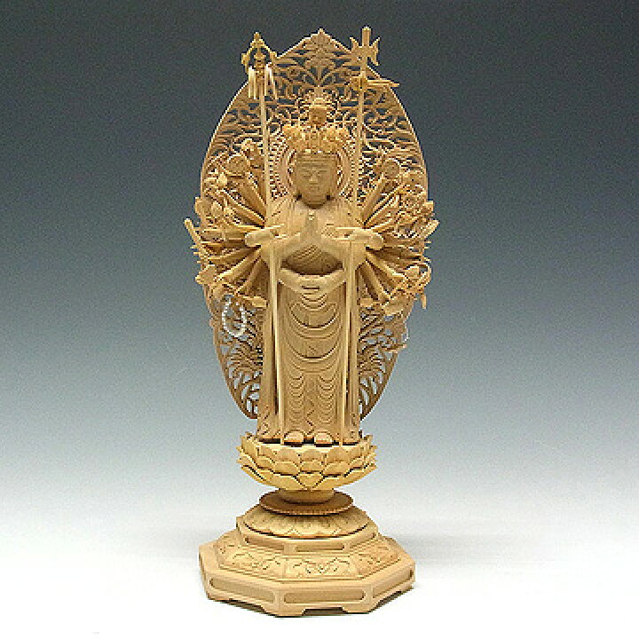 楽天市場】柘植 千手観音菩薩 立像 高さ32cm 木彫り 仏像 [Ryusho 