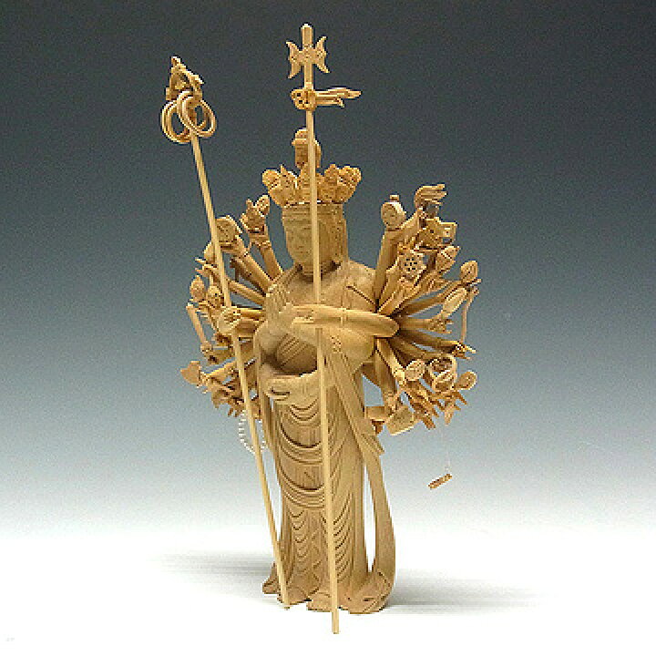 楽天市場】柘植 千手観音菩薩 立像 高さ32cm 木彫り 仏像 [Ryusho 