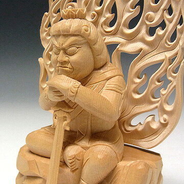 桧/檜(ヒノキ) うたた寝不動明王 高さ19cm （木彫り・販売）