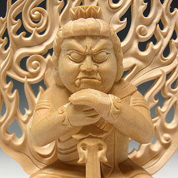 桧/檜(ヒノキ) うたた寝不動明王 高さ19cm （木彫り・販売）