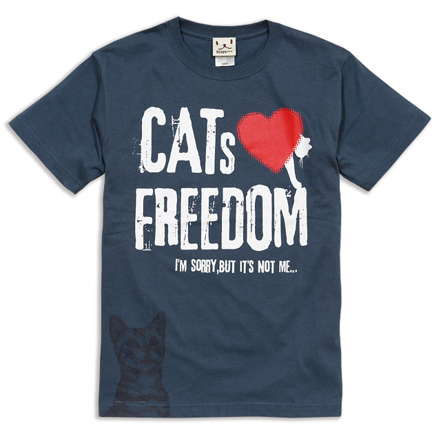 猫好きのねこ好きによるネコ好きのための猫雑貨・猫グッズ猫的「アイ・ラブ」Tシャツ、『猫は自由を愛してる』... 猫 ねこ おもしろ かわいい Tシャツ FREEDOM ( デニム ) | ネコ 猫柄 猫雑貨 | メンズ レディース 半袖 | おしゃれ ペアルック プレゼント | 大きいサイズ 【メール便】 SCOPY / スコーピー