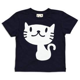 【 4/21 10時まで クーポンで 全品5%OFF 】 猫 ねこ おもしろ かわいい キッズ Tシャツ しろねこさん ( ネイビー ) | ネコ 猫柄 猫雑貨 | ジュニア 子供服 親子 ペアルック プレゼント ( キッズTシャツ ) 【メール便】 SCOPY / スコーピー