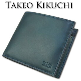 タケオキクチ TAKEO KIKUCHI 牛革 アンティーク調レザー 二つ折り財布 メンズ ネイビー 紺