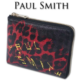 ポールスミス Paul Smith 山羊革／羊革 スティルライフレオパード L字ファスナー ミニ財布 メンズ カーキ キャッシュレス