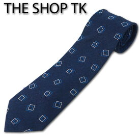 タケオキクチ THE SHOP TK 幾何学スクウェア柄 シルク100％ ネクタイ ダークネイビー 濃紺