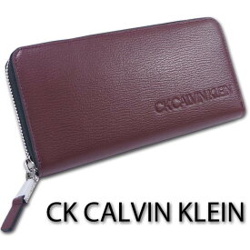 CKカルバンクライン CK CALVIN KLEIN 牛革 ラウンドファスナー 長財布 ロック メンズ ボルドー 定価19,800円 スコッチガード 撥水 防水 レザー ワインレッド 超特価