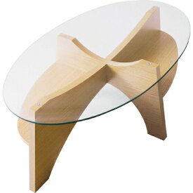 オーバルテーブル 楕円 ナチュラル 幅105 奥行60 高さ36 木製 ガラス天板 棚板 収納 シンプル 北欧 カジュアル おしゃれ ローテーブル コーヒーテーブル
