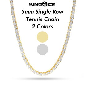 King Ice キングアイス ネックレス 5mm幅 テニスチェーン ジルコニア ホワイトストーン "14K Gold Single Row Tennis Chain" 人気ブランド アクセサリー ロジウム 金メッキ メンズ レディース 男女兼用 送料無料