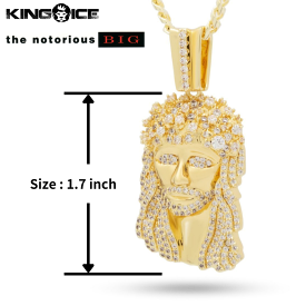 King Ice×Notorious B.I.G. キングアイス ノトーリアス ビギー ジーザスネックレス ゴールド VVS Diamond ホワイトストーン "Biggie Jesus Necklace (1.7inch)" 人気ブランド アクセサリー 金メッキ メンズ レディース 男女兼用