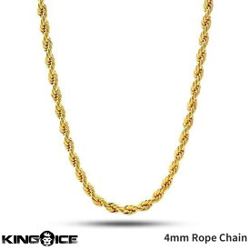 King Ice キングアイス ネックレス ゴールド 4mm幅 ロープチェーン "14K Gold Stainless Steel Rope Chain" 人気ブランド アクセサリー 金メッキ メンズ レディース 男女兼用
