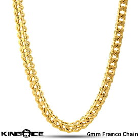 King Ice キングアイス フランコチェーン ネックレス ゴールド "6mm Franco Chain" ステンレススティール 人気ブランド アクセサリー 金メッキ メンズ レディース 男女兼用 送料無料